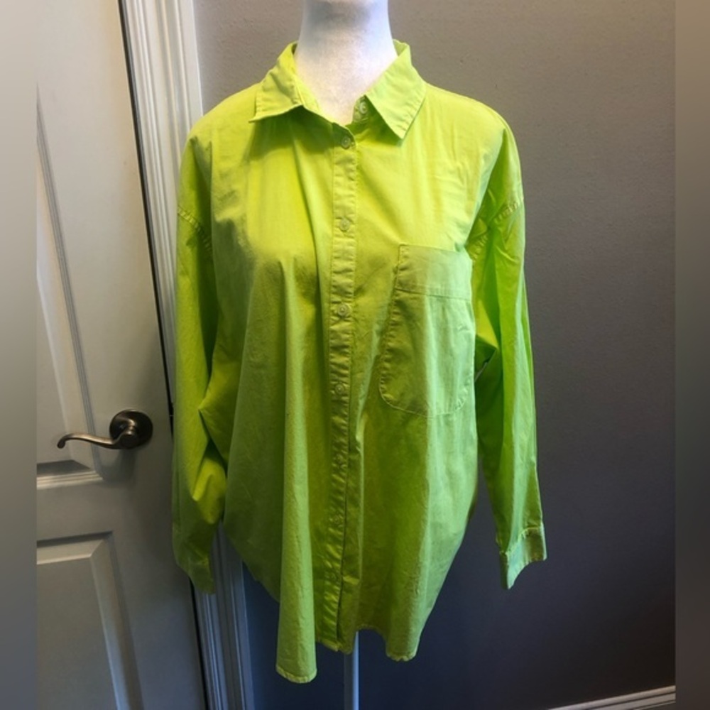 NWT Chartreuse Button Up Blouse Size XL